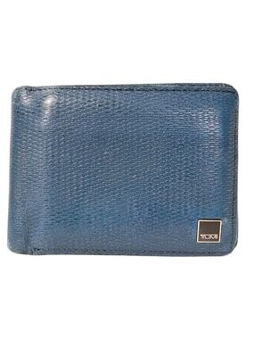 Tumi Blue Leather Mens Bifold Wallet Card Holder